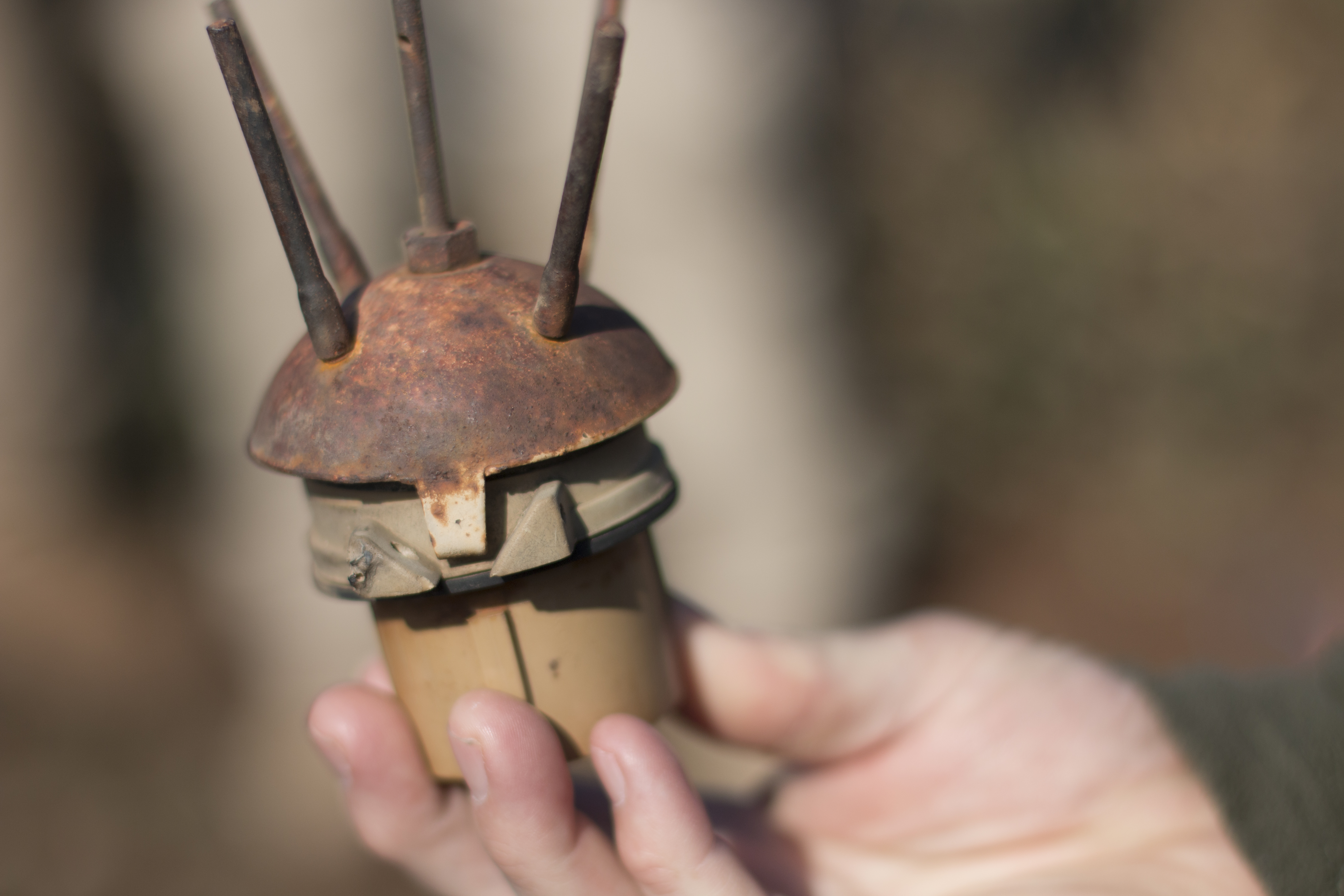 The Sterling Global team is primarily finding and clearing the Italian-made Valmara 69 anti-personnel mines from the mountain top in Dahouk. The mines usually have a trip wire attached to a tree or another mine. (Alix Hines/MEDILL)