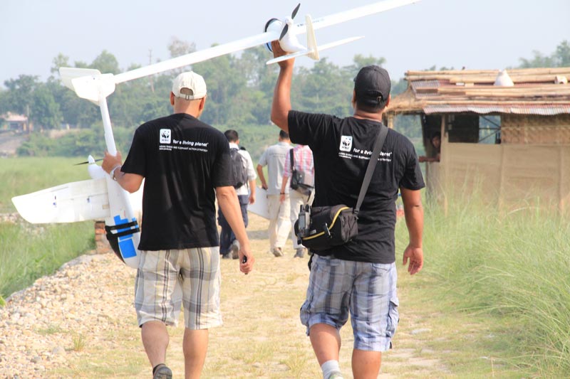 World Wildlife Fund volunteers introduce drone technology to park rangers in Nepal