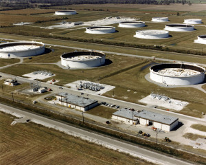 AERIAL OF TANKS, PUMPS AND CONTROL BUILDINGS AT THE ST. JAMES TERMINAL