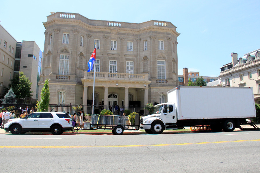 The view of the Cuban Embassy from the other side of 16th Street NW in Washington on July 20, 2015. (Jennifer-Leigh Oprihory/MEDILL NSJI)