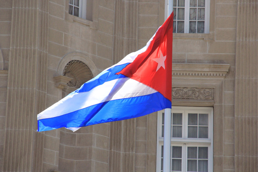 The Cuban flag flies at the Cuban Embassy in Washington on July 20, 2015. (Jennifer-Leigh Oprihory/MEDILL NSJI)
