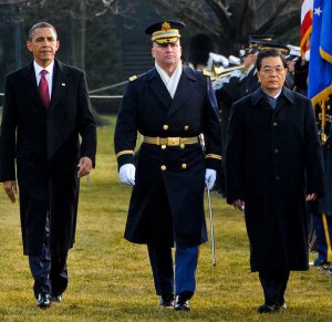 President Obama, President Hu Jintao and Army Col. David P. Anders at the White House, Jan. 19, 2011. (US Army photo)