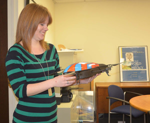Amie Stepanovich of EPIC holds the organization's drone.