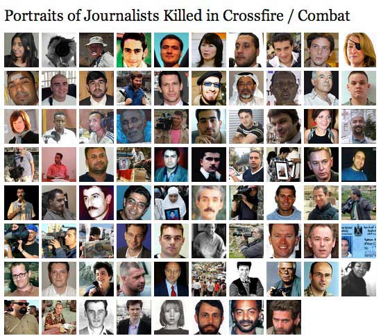 Portraits of journalists killed in crossfire / combat.