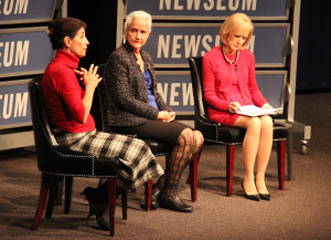 Diane Foley (left), the mother of the late James Foley, discusses the challenges she faced when trying to get information about her son while he was missing. Foley, along with  Debra Tice (Center), the mother of Austin Tice, a missing journalist, at the Newseum on Wednesday said the government must improve their communication with hostages' families. (Photo by Madeline Fox)