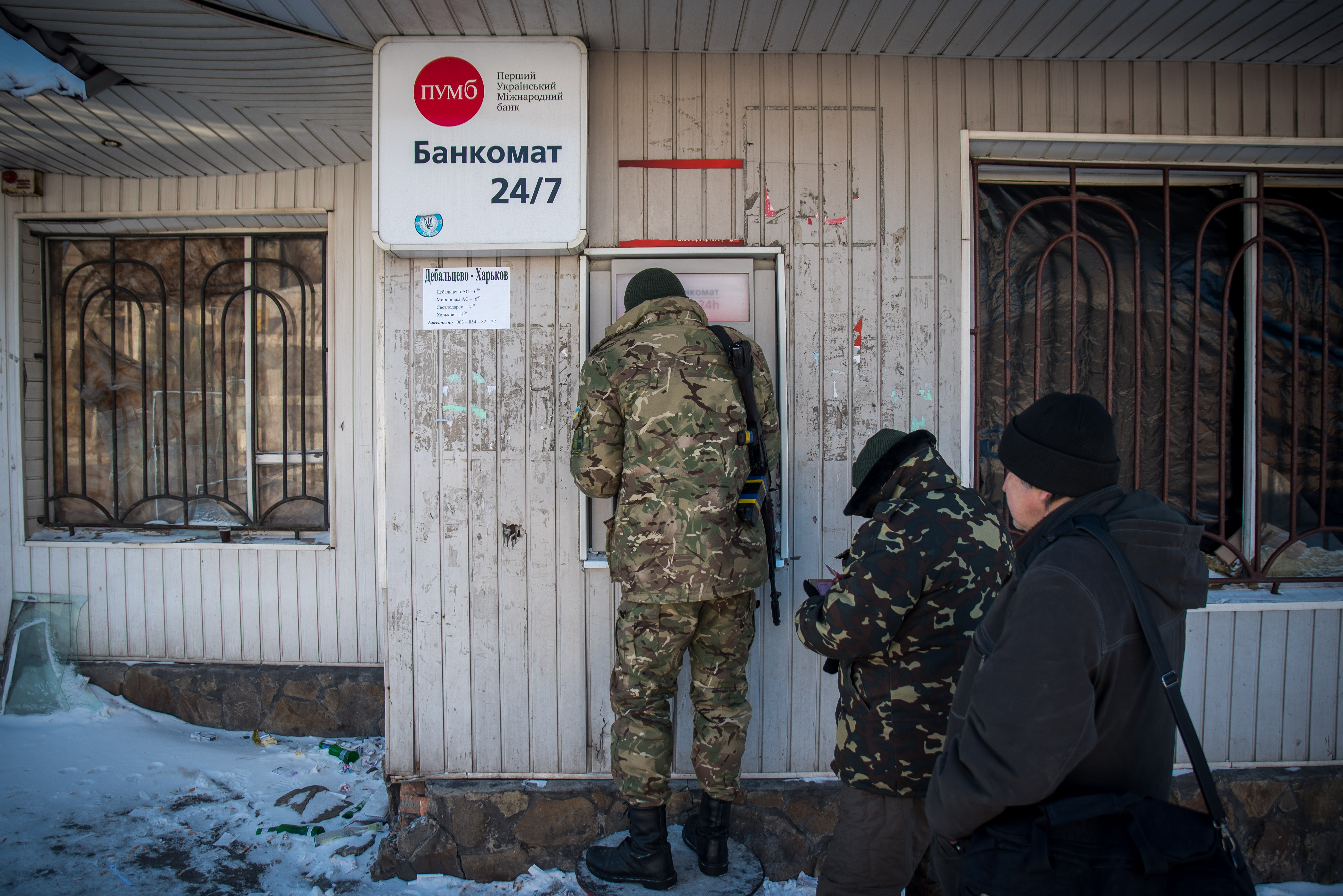 1/9: The only reliable ATM in Debaltseve before the town was taken over by pro-Russian separatist forces in February. (Photo Credit: James Sprankle)