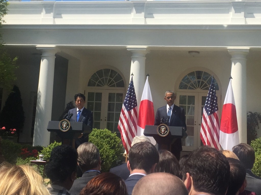 President Barack Obama and Japanese Prime Minister Shinzo Abe held a joint press conference at the White House on April 28. (Lei Xuan / Medill)