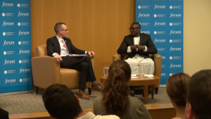 Wade McMullen of Robert F. Kennedy Center for Justice & Human Rights and Pepe Julian Onziema of Sexual Minorities Uganda discuss homosexual rights in Uganda on April 30 at the National Endowment for Democracy in Washington. (Andersen Xia/Medill)