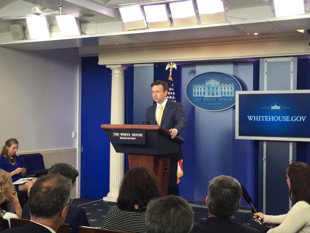 White House Press Secretary Josh Earnest answers questions from reporters at Wednesday's daily press briefing. (Jenny Leonard / Medill NSJI) 
